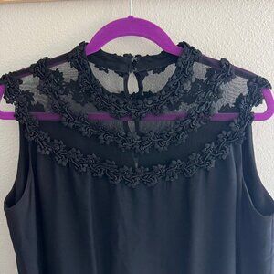 vintage 60s black shift dress sz 12 with lace & mesh neckline goth wednesday